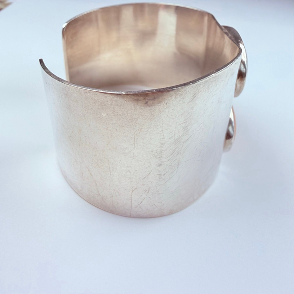 Artisan BIG Orange & Pale Jade Handmade 35mm Wide Sterling Silver Cuff Bracelet - Picture 3 of 11